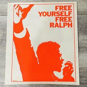 Vtg Poster Protest Anti Draft War Art Political FREE RALPH ATKINS 70s WSU